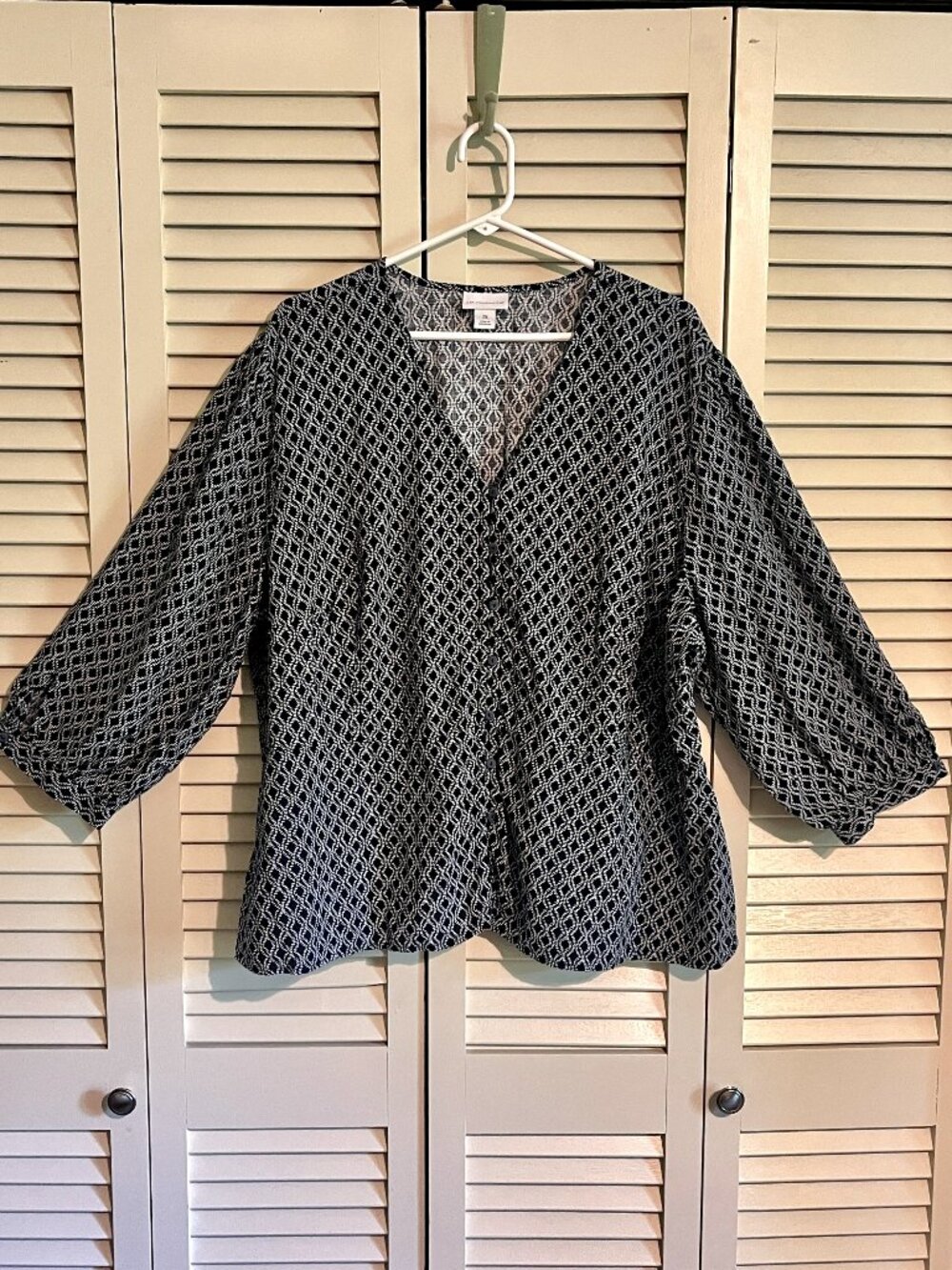 Liz Claiborne Button Front Blouse Top * Size 3X * Black/White * Cotton Blend